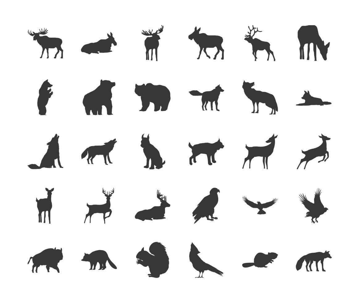 colección de silueta de animales vector