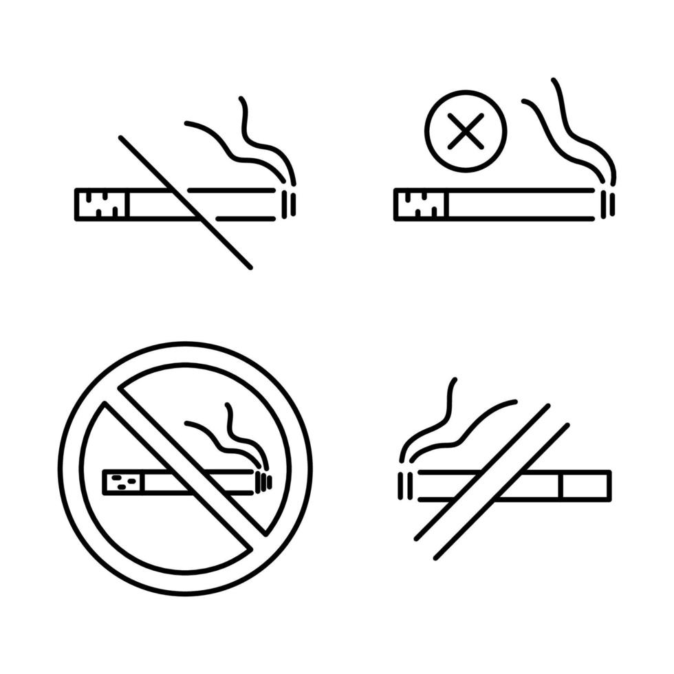 No Fumar. dejar de fumar, firmar. conjunto de iconos de información. símbolo prohibido. símbolo de servicio de hotel. icono de no fumar de estilo lineal. trazo editable vector