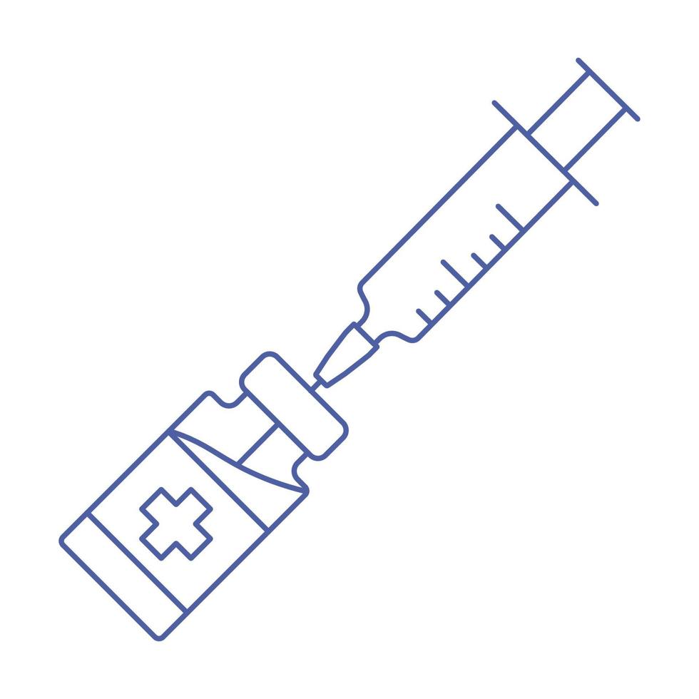 Icono de línea de vacuna de coronavirus. jeringa con signo de vial. botella de vacuna médica con símbolo de jeringa. estilo lineal, vacunación contra coronavirus. trazo editable. concepto de inmunización vector