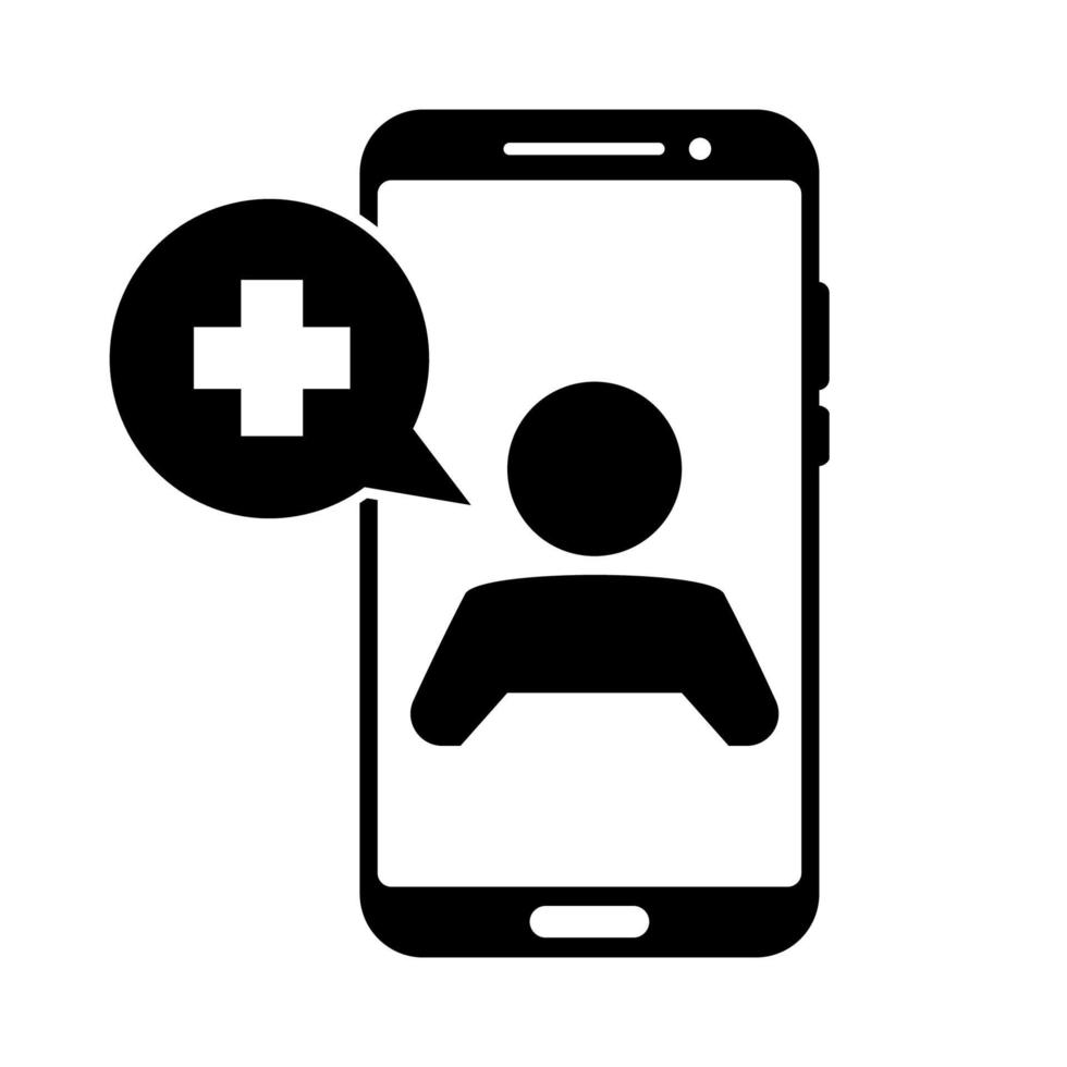 Mobile screen with therapist on chat. Online consultation with doctor. Ask a doctor. Online medical advice or consultation service, telemedicine. Glyph icon vector