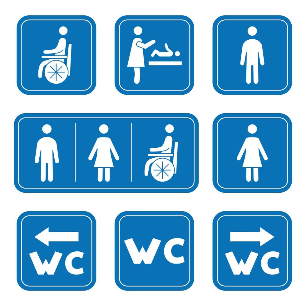 Restroom icons. Man, woman, wheelchair person symbol and baby changing. Male, Female, Handicap toilet sign. Glyph style. WC symbol vector
