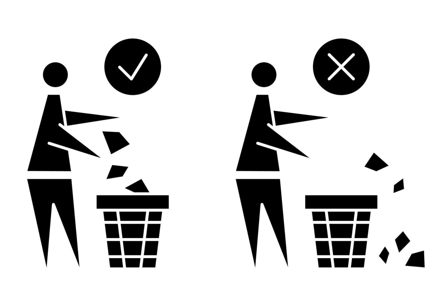 Keeping the clean. Forbidden icon. Pitch in put trash in its place. Tidy man or do not litter, symbols, keep clean and dispose of carefully and thoughtfully vector