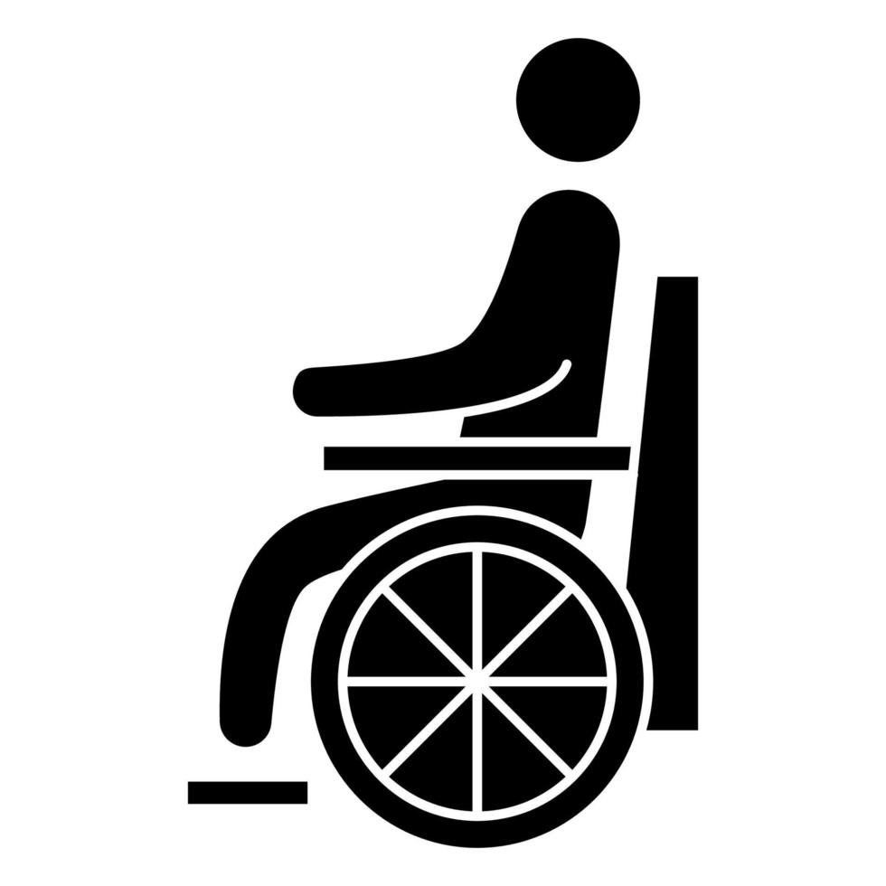 icono de paciente discapacitado. símbolo de la persona en silla de ruedas. icono de vector de glifo de hombre discapacitado. se puede utilizar como señal de baño o señal de transporte