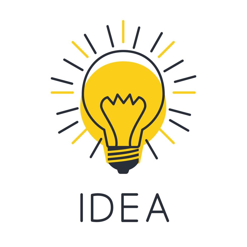 Light bulb with sun rays. Idea sign, solution, thinking, concept. Lighting Electric lamp. Electricity, shine. Light Bulb icon vector