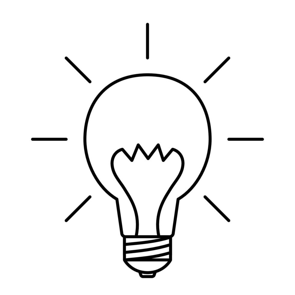 Light bulb with sun rays. Idea sign, solution, thinking, concept. Lighting Electric lamp. Electricity, shine. Editable stroke. Light Bulb line icon, vector