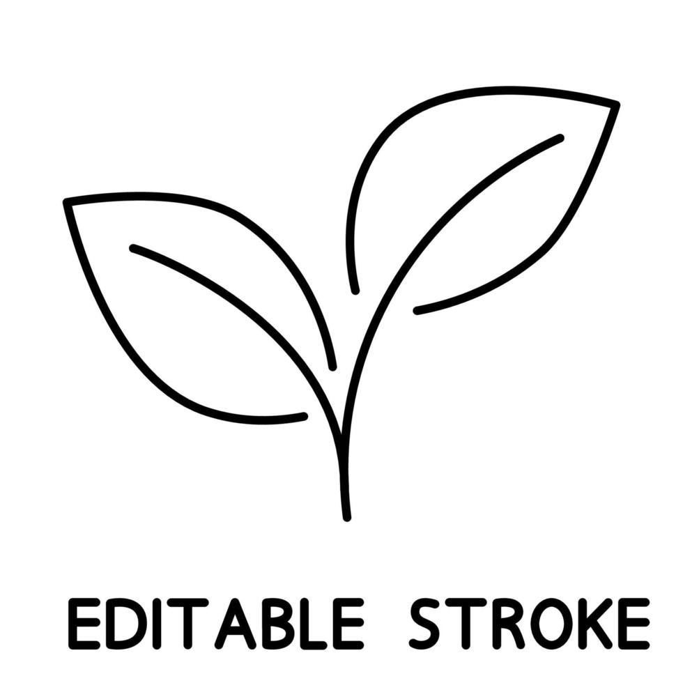 Growing plant. Two outline leaves. Environmental protection concept, Eco natural farm concept, organic food, vegan products. Ecology, nature element usage in health treatment or aromatherapy vector