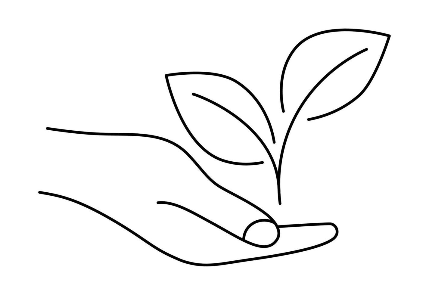 Growing leaves in the hand. Giving hand with young plant in soil. Can be used for natural farm product, organic food, vegan products. Earth day concept. Environmental protection concept vector