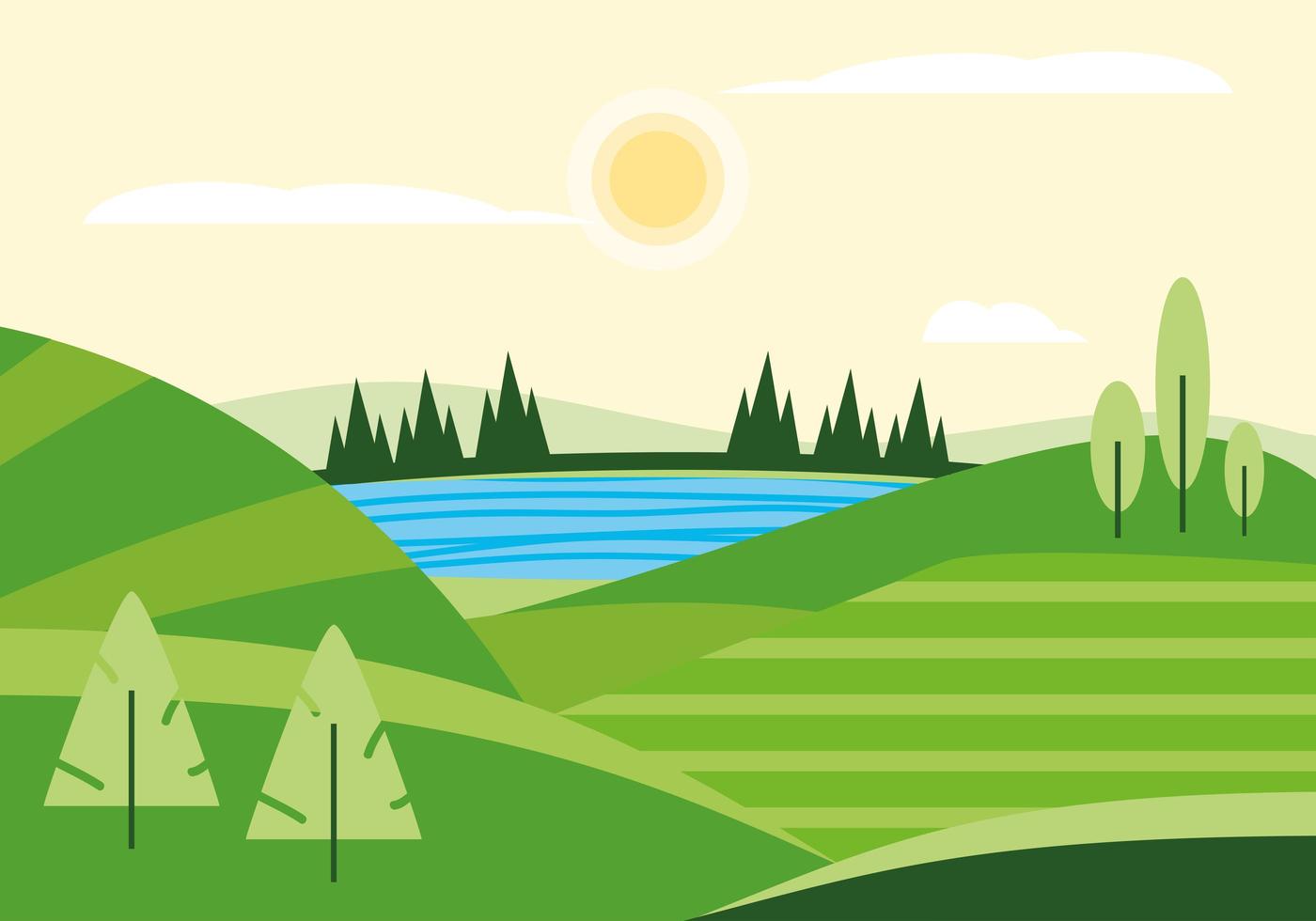 paisaje colinas río vector