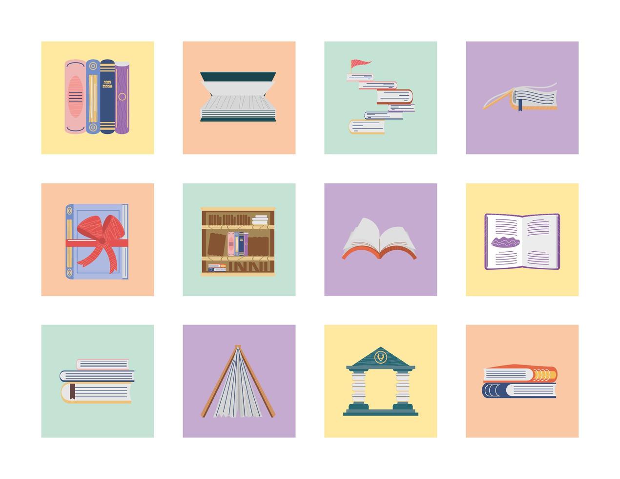 Establecer libro, libros, literatura, escuela, educación y aprendizaje. vector