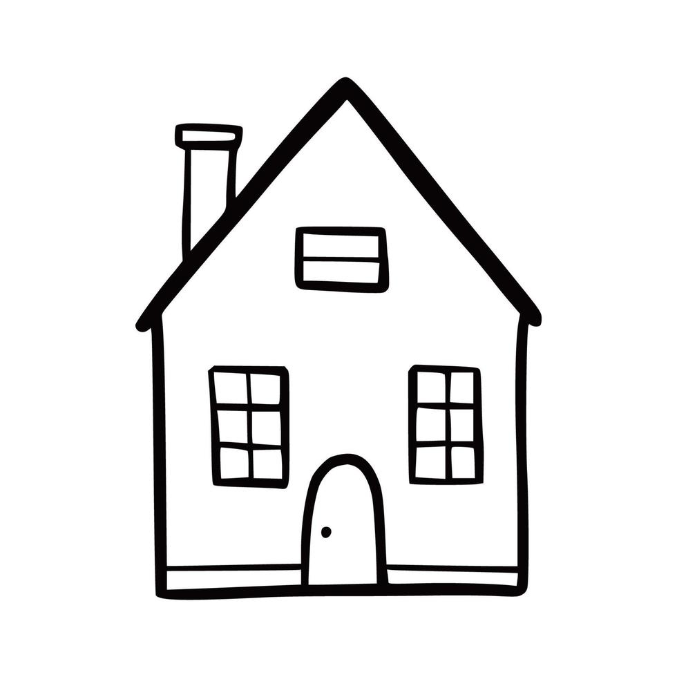 Hand drawn cute house. Doodle vector