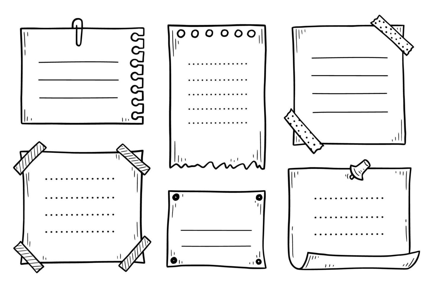 dibujado a mano conjunto de notas de papel pegajosas. garabatear vector