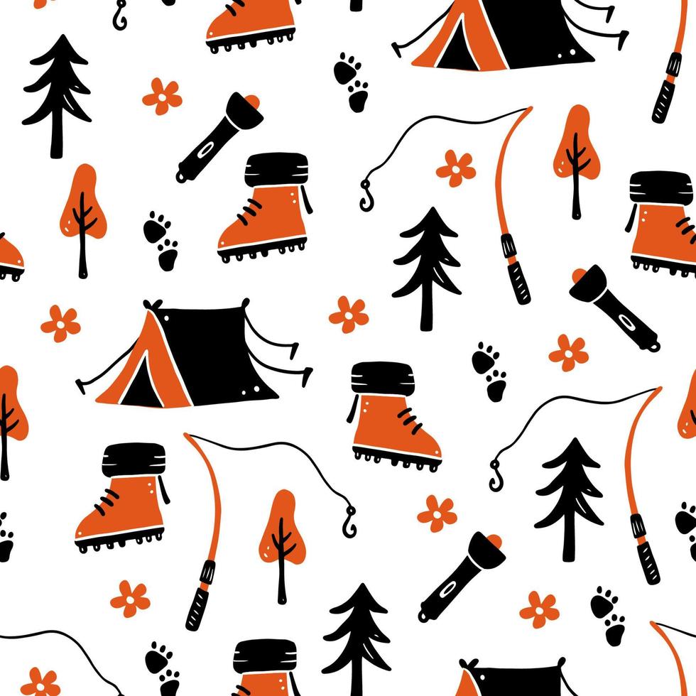 Hand drawn seamless pattern of camping equipment vector