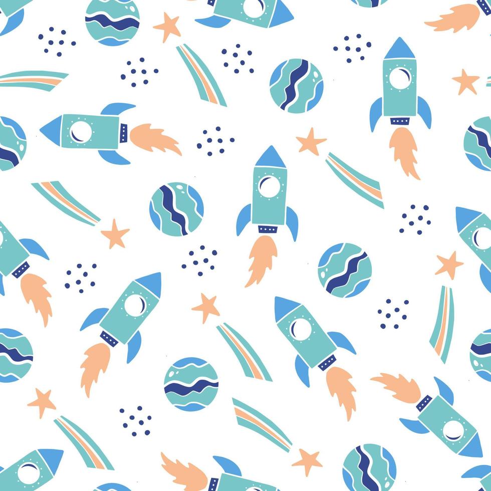 Cute childish seamless pattern of space vector