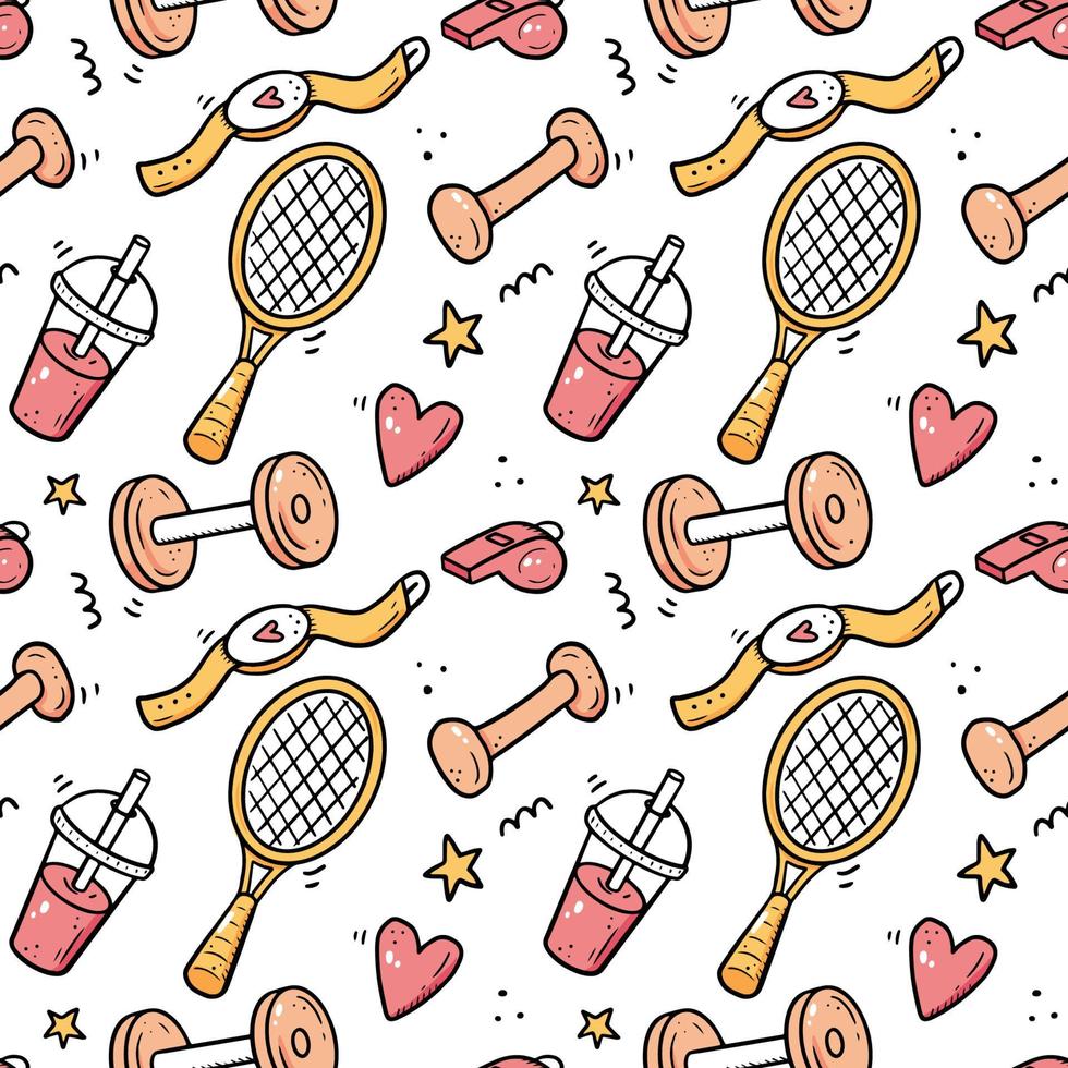 Hand drawn seamless pattern of fitness vector
