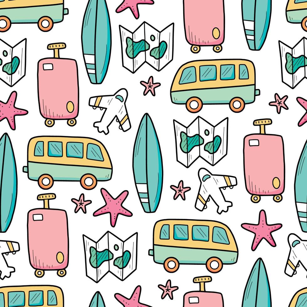 Hand drawn seamless pattern of travel vector