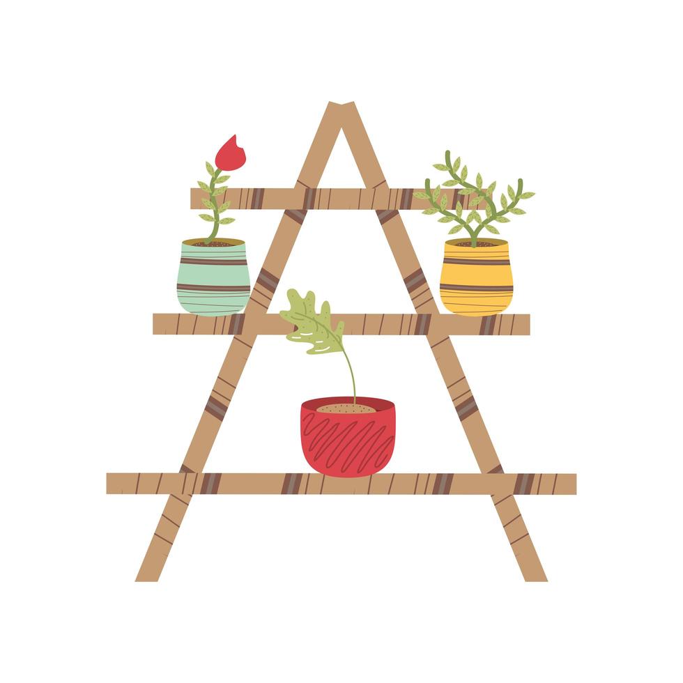 home garden wooden shelf with potted plants vector