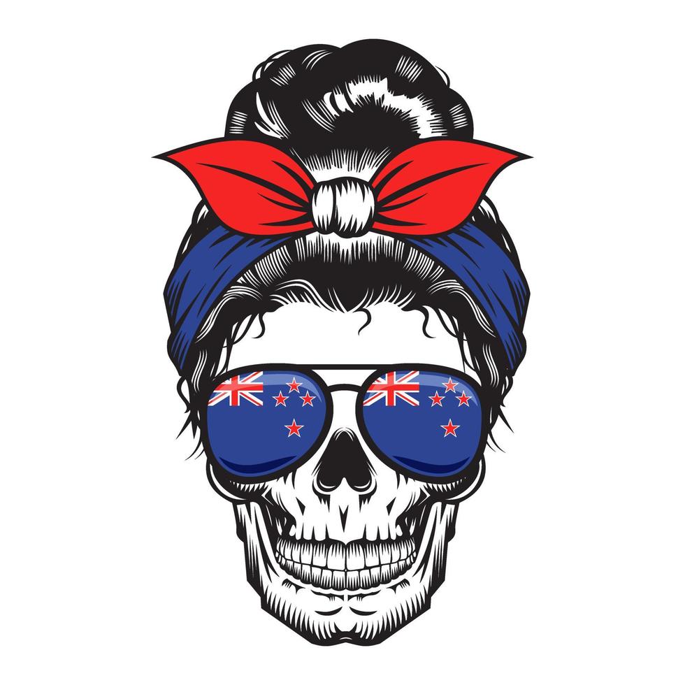 Skull Mom New Zealand Headband design on white background. Halloween. skull head logos or icons. vector illustration.