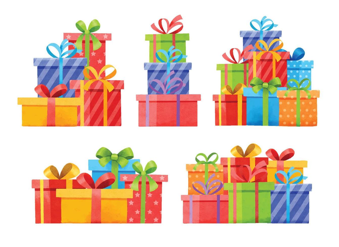 Set of gifts boxes isolated on white. Watercolor christmas and new year set with gift boxes. vector