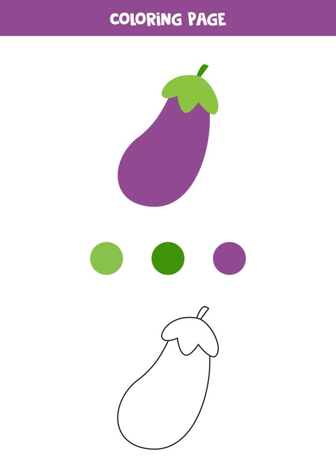 Color cute cartoon eggplant. Worksheet for kids. vector