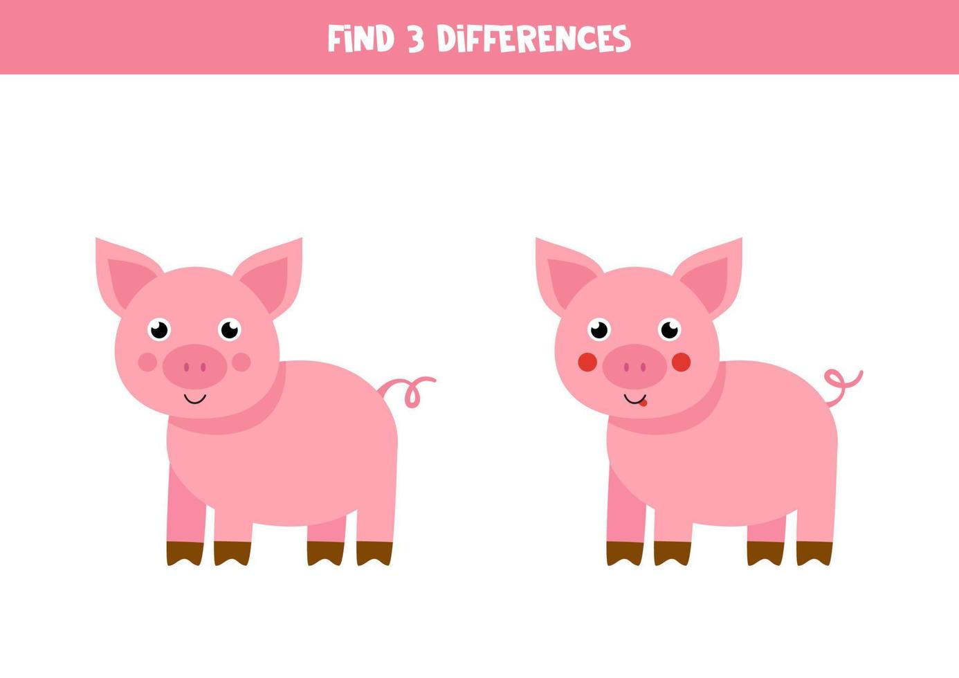 Find three differences between two cute pigs. vector