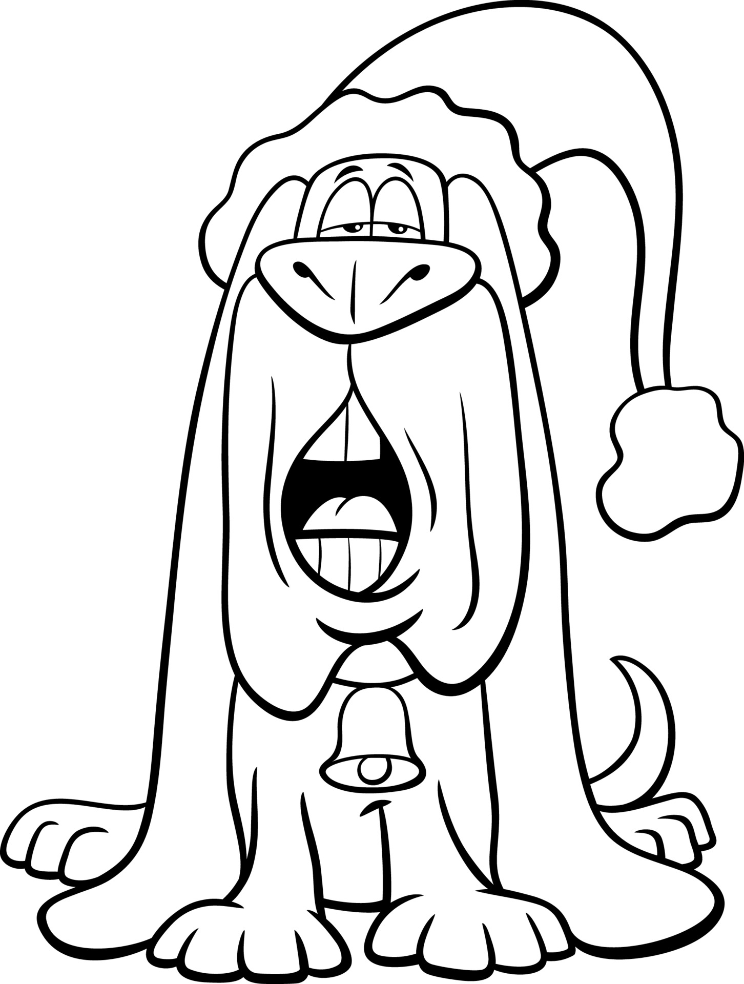 Looney Tunes Christmas Coloring - Cartoon Dog Sing A Christmas Carol Coloring Book Page Vector