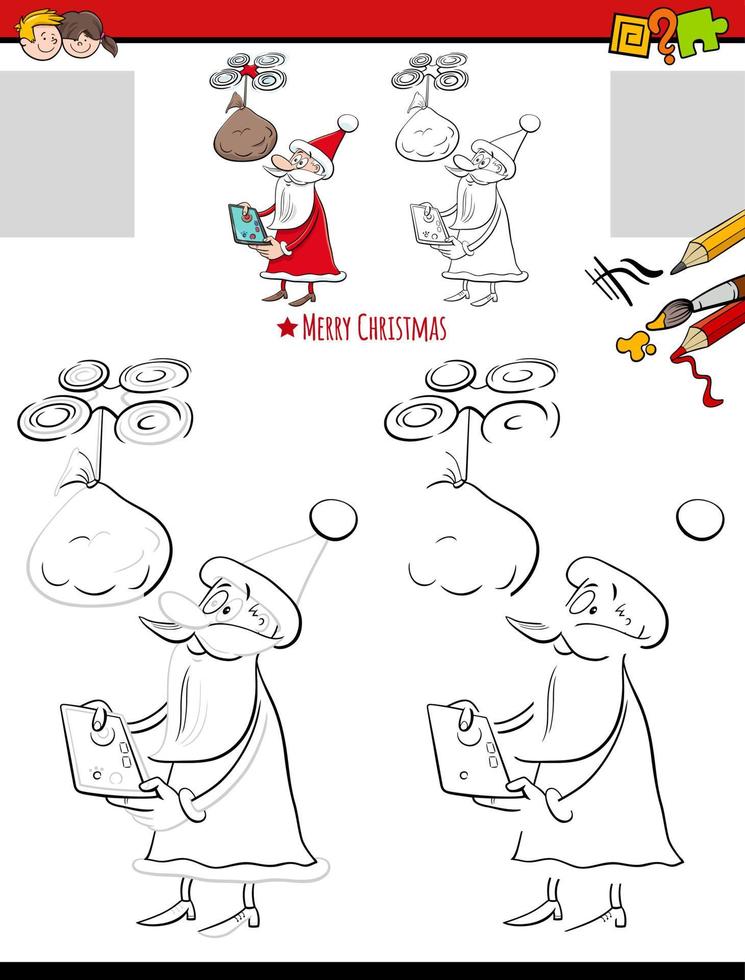 drawing and coloring task with funny Santa Claus character vector