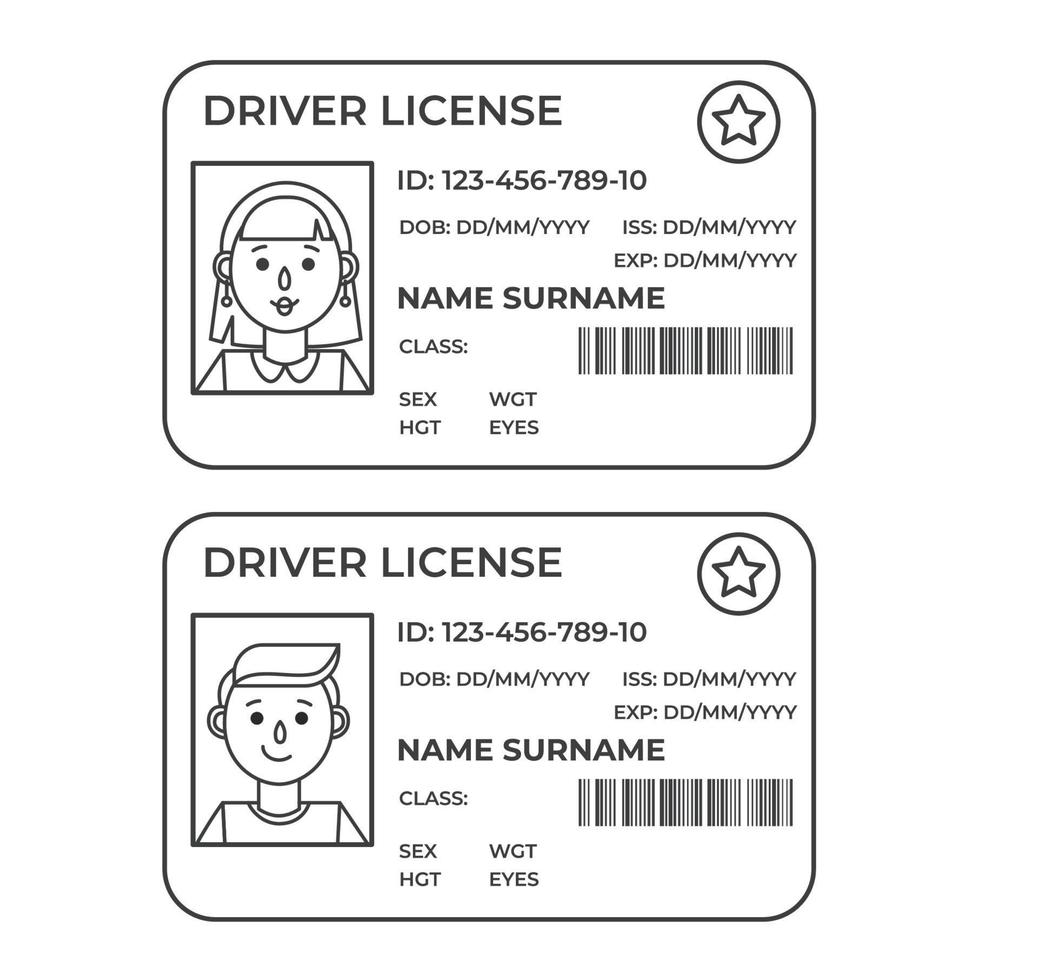 Drivers License. A plastic identity card. Outline illustration of the template. vector