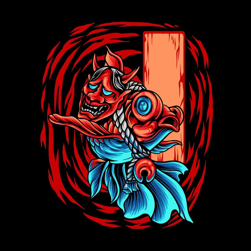 Golden Fish With Devil Mask vector