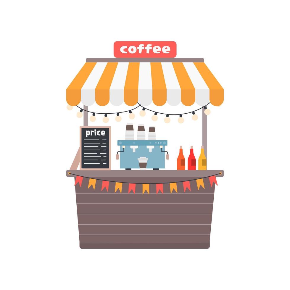 puesto de café, tienda de la calle, ilustración vectorial en estilo plano sobre fondo blanco vector