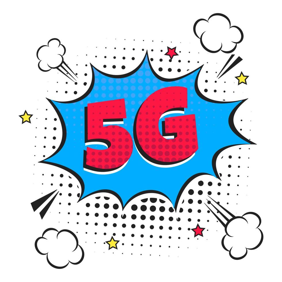 5G new wireless internet wifi connection comic style speech bubble exclamation text 5g flat style design vector illustration isolated on white background. New mobile internet 5g sign icon in balloon.