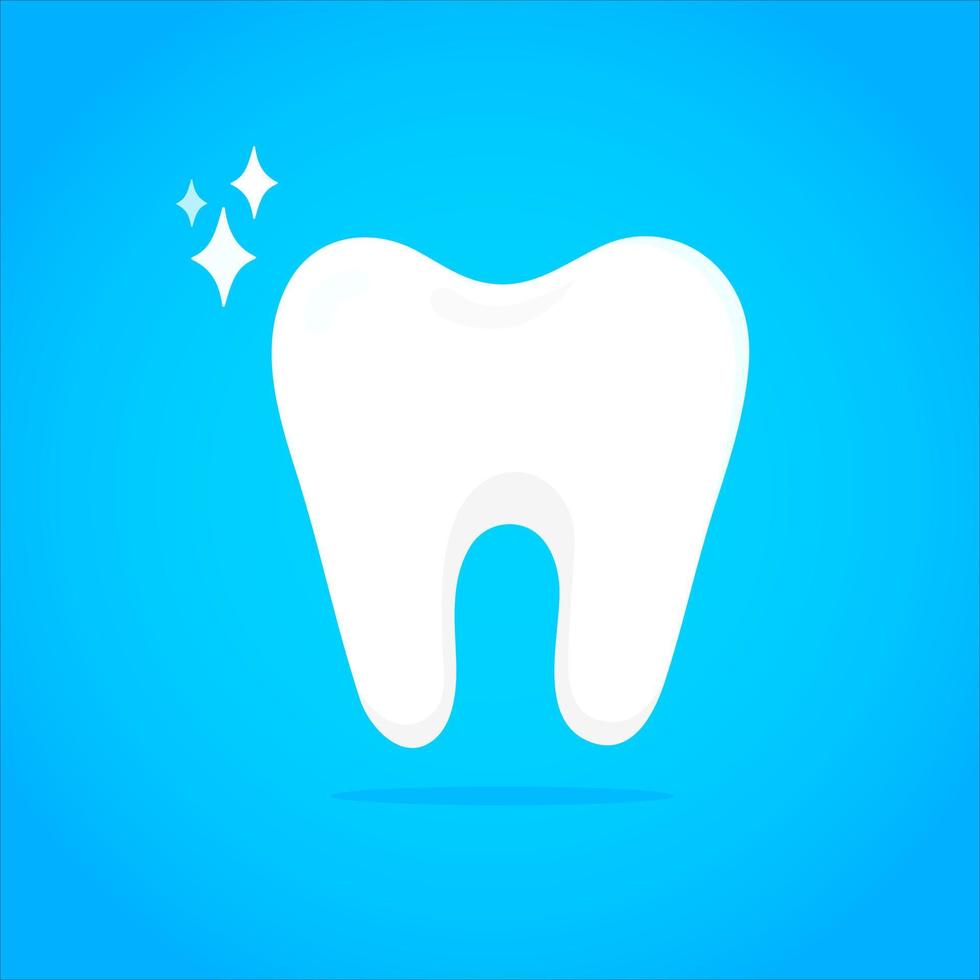 Teeth whitening icon flat style design vector illustration isolated on light blue background. White tooth protection dentist industry concept.