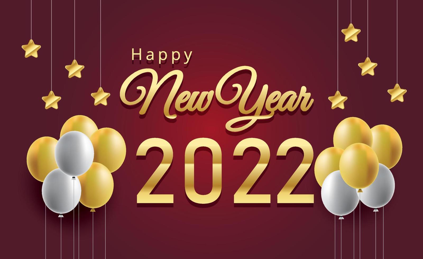 feliz año nuevo globos y números de metal dorado vector
