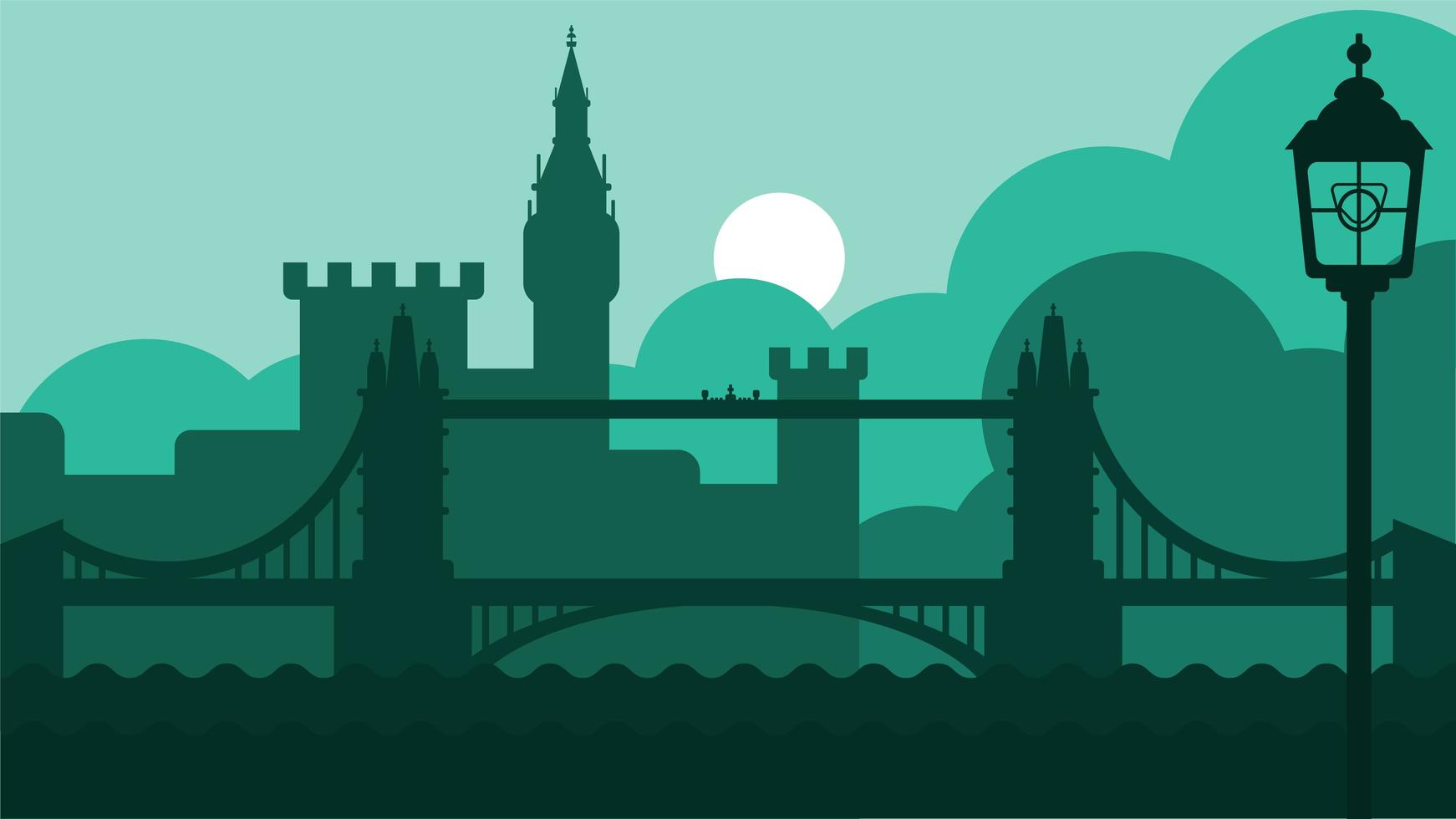 londres, reino unido, paisaje, con, castillo, y, río, vector