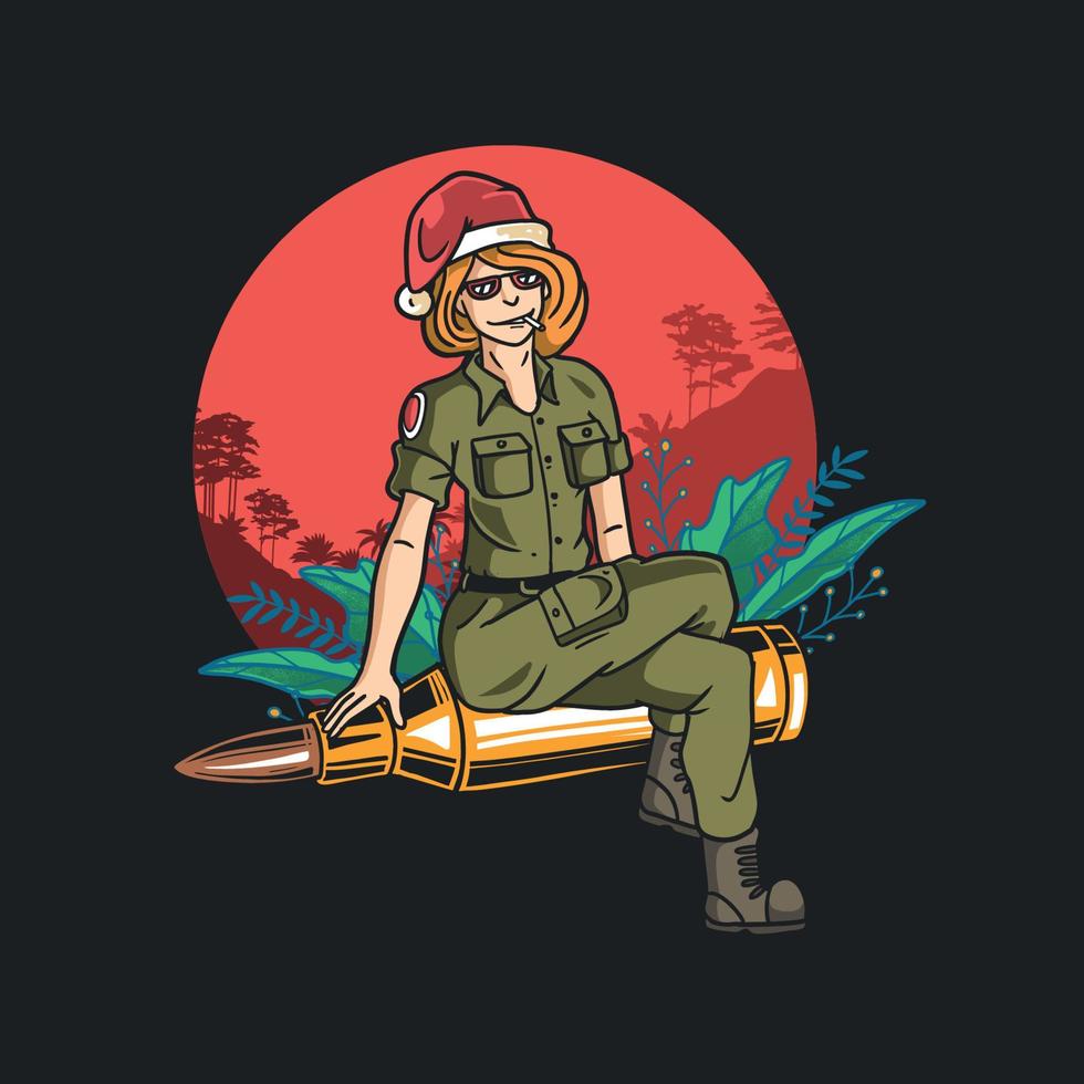 Soldier With Santa Hat Celebrate Christmas Eve vector