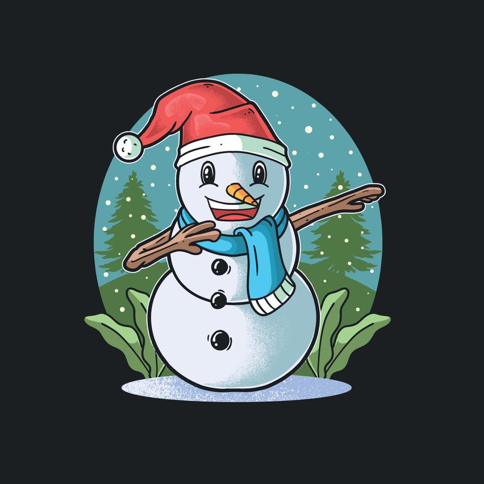 Cute Snowman Smiling Dabbing Celebrate Christmas Day vector