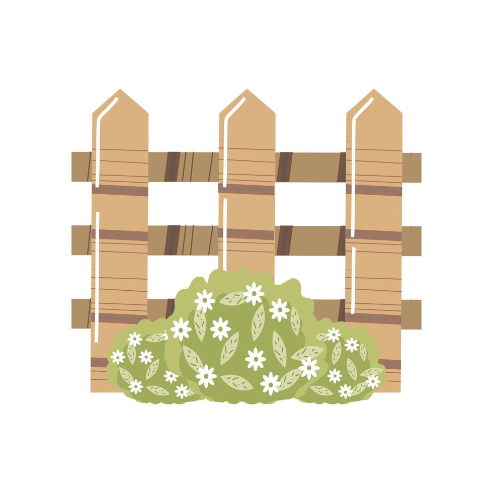 home garden wood fence flowers and bush vector