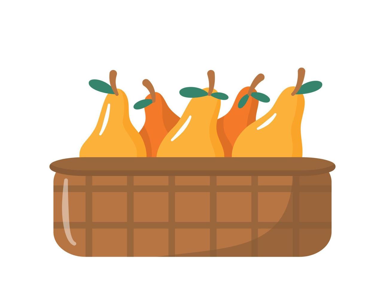 Pears box. Colorful fruits in crate. Organic farm products. vector