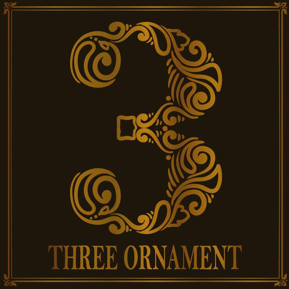 Vintage Three number ornament style vector