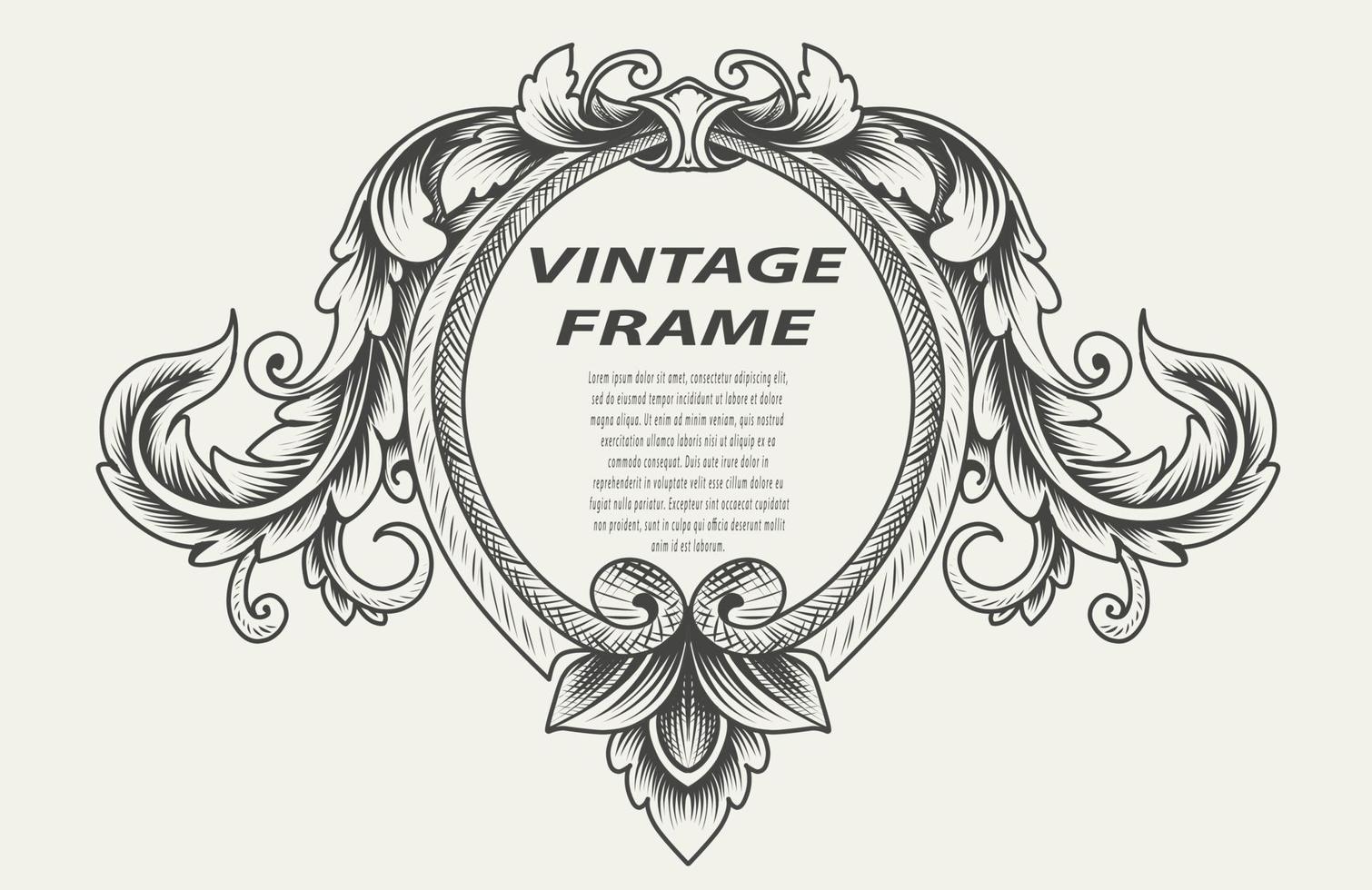 Marco de borde vintage grabado ornamento estilo monocromo vector