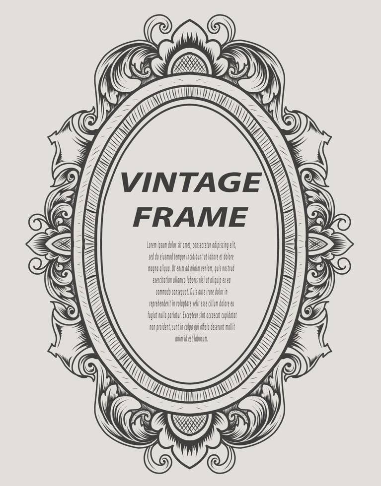 Vintage border frame engraving ornament monochrome style vector