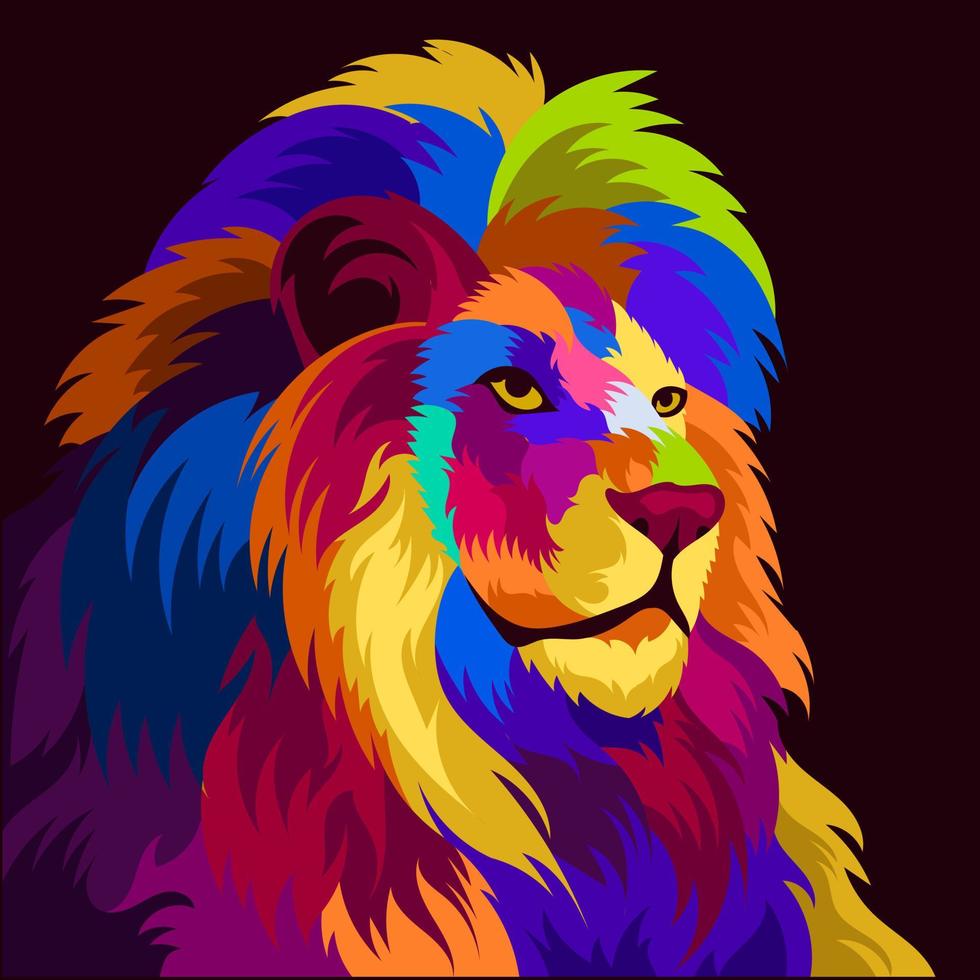 illustration colorful lion head with pop art style vector