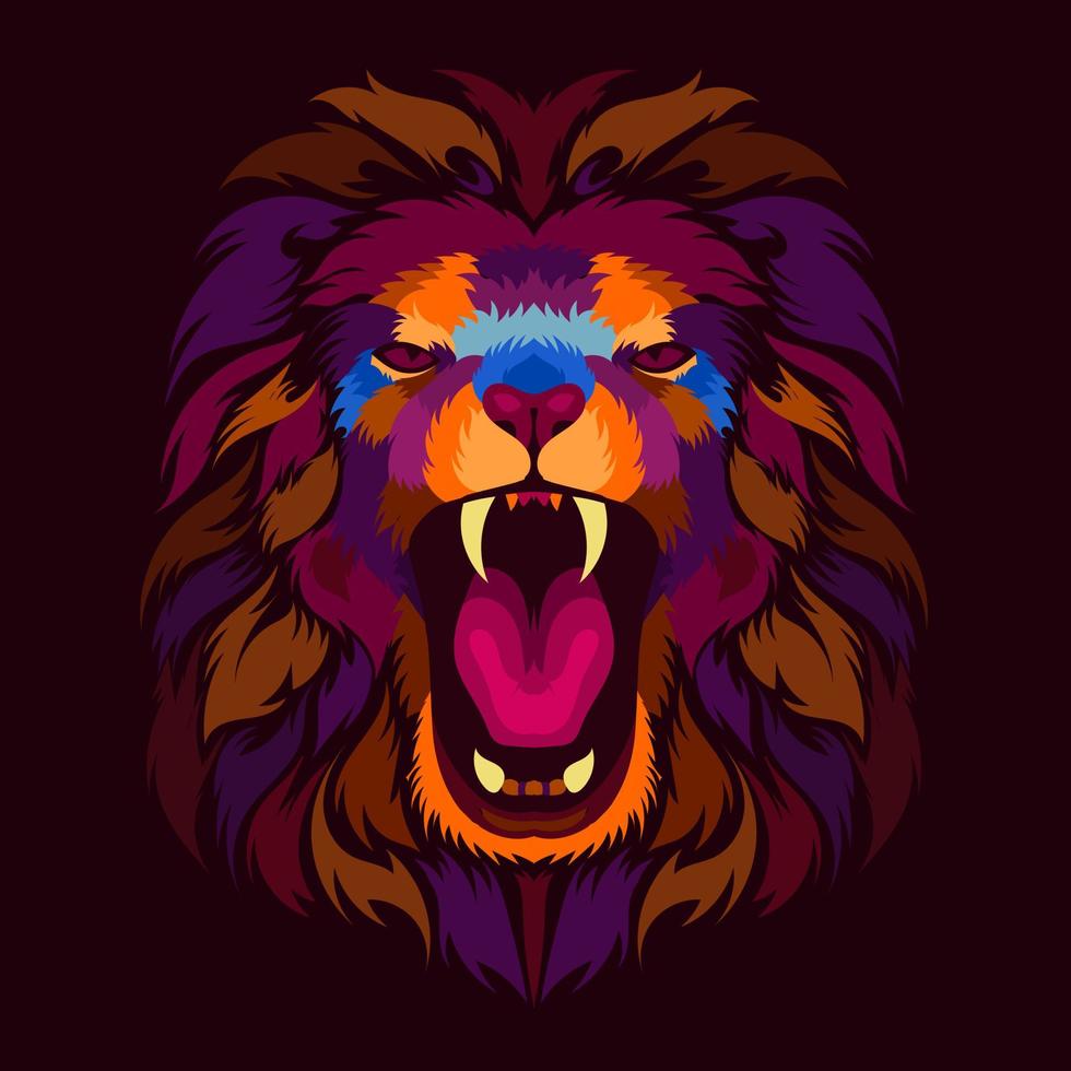 illustration colorful lion head with pop art style vector