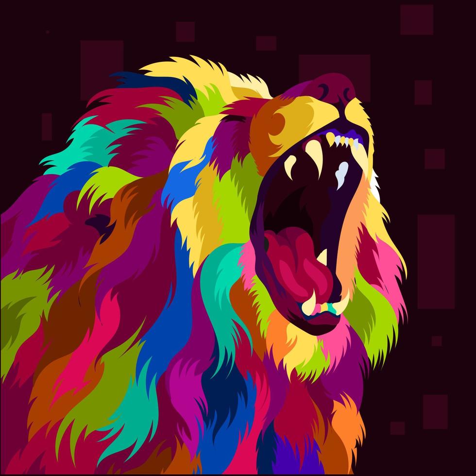 illustration colorful lion head with pop art style vector