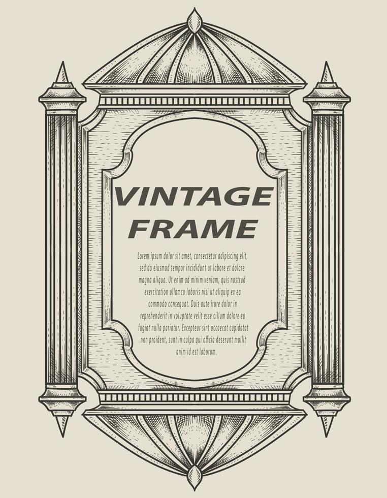 illustration antique engraving frame monochrome style vector