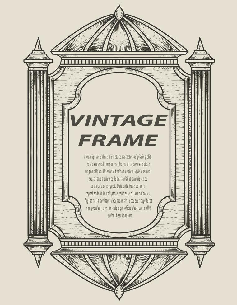 illustration antique engraving frame monochrome style vector