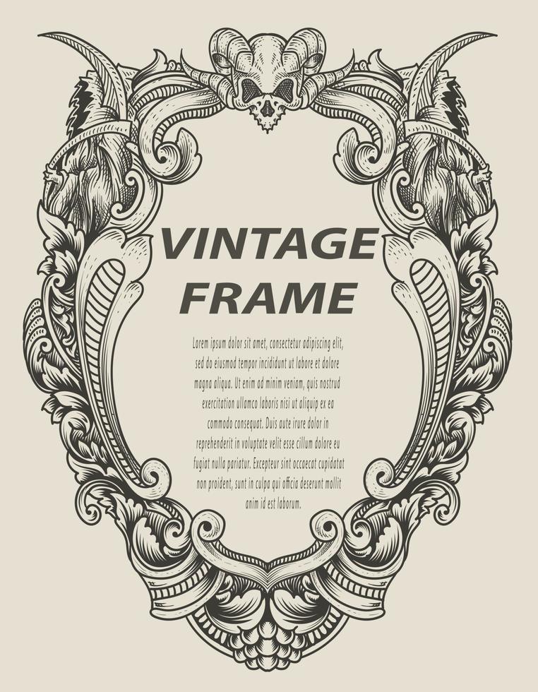 illustration antique engraving frame monochrome style vector