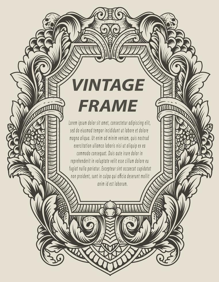 illustration antique engraving frame monochrome style vector