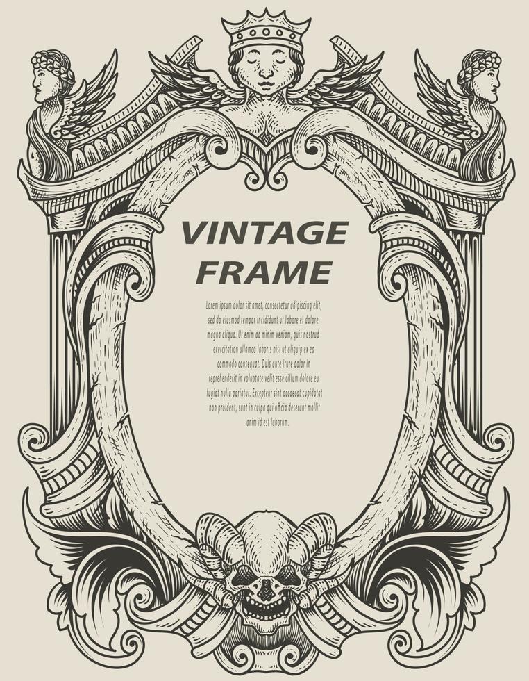 illustration antique engraving frame monochrome style vector