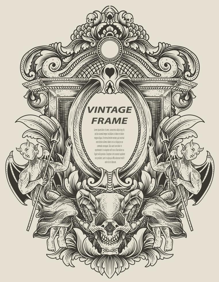 Ilustración de estilo monocromo de marco de grabado antiguo vector