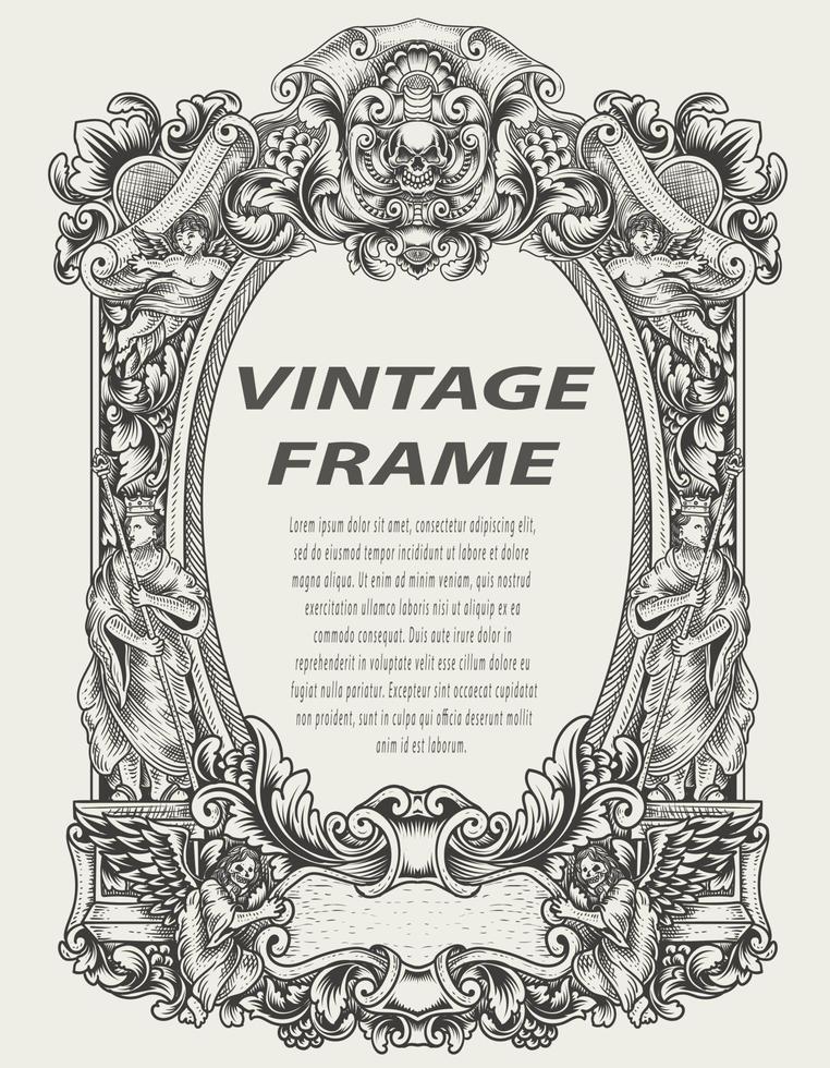 illustration antique engraving frame monochrome style vector